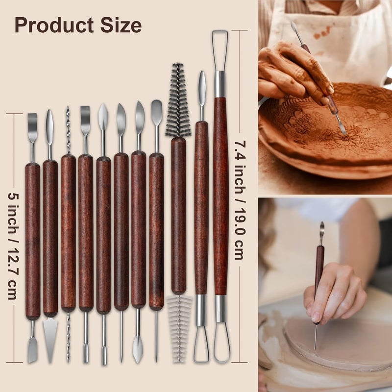 Amrules Clay Tools Kit, 43 PCS Red Pottery Tools, Practical Polymer Clay Sculpting Tools Kit, Air Dry Clay Tools Set for Adults, Pottery Craft, Dotting, Carving, Drawing, Molding, Modeling, Shaping - Image 2